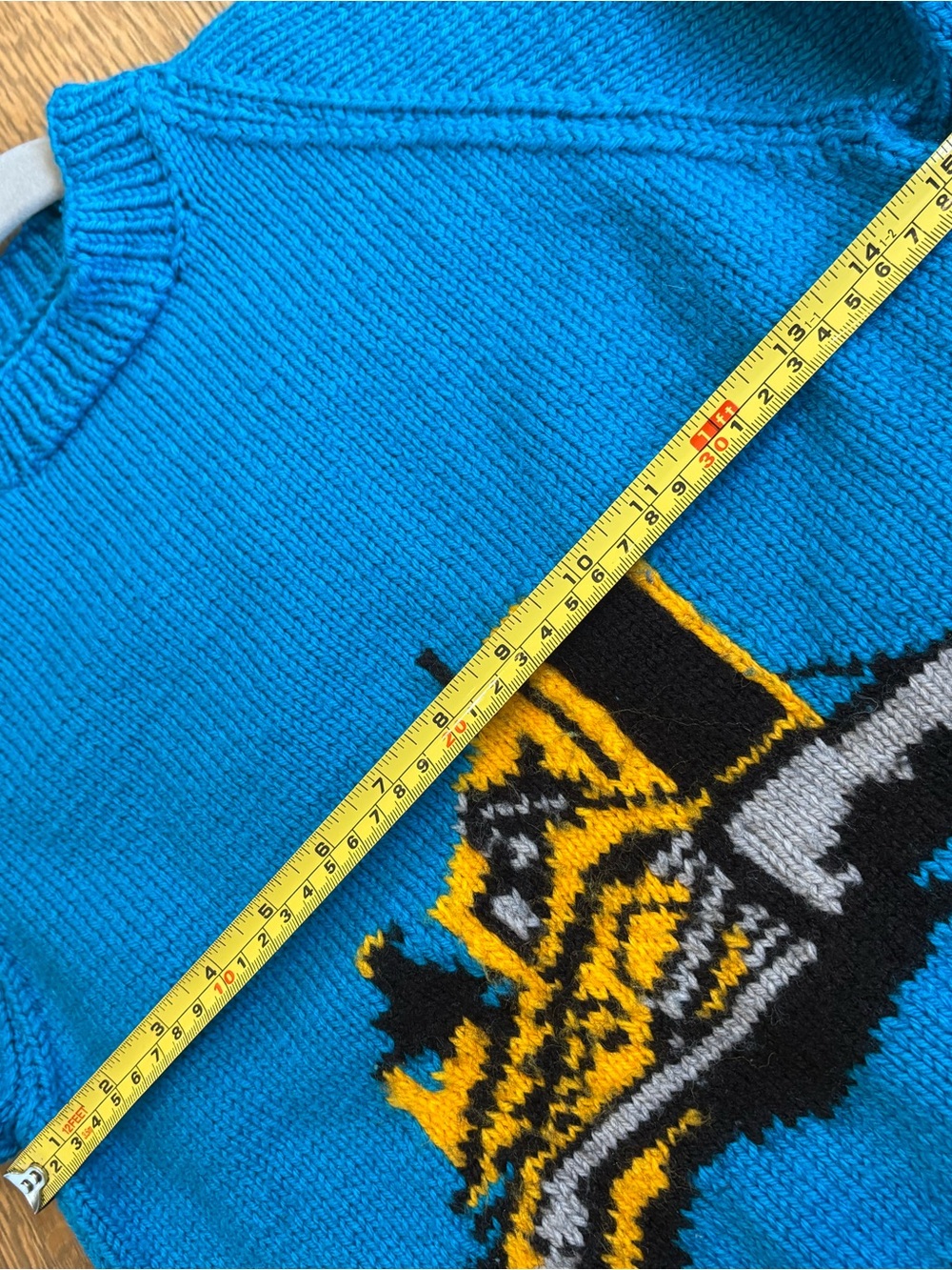 Handmade Knit Blue Crewneck Pullover Sweater Truck Motif Toddler Boy - Picture 8 of 9